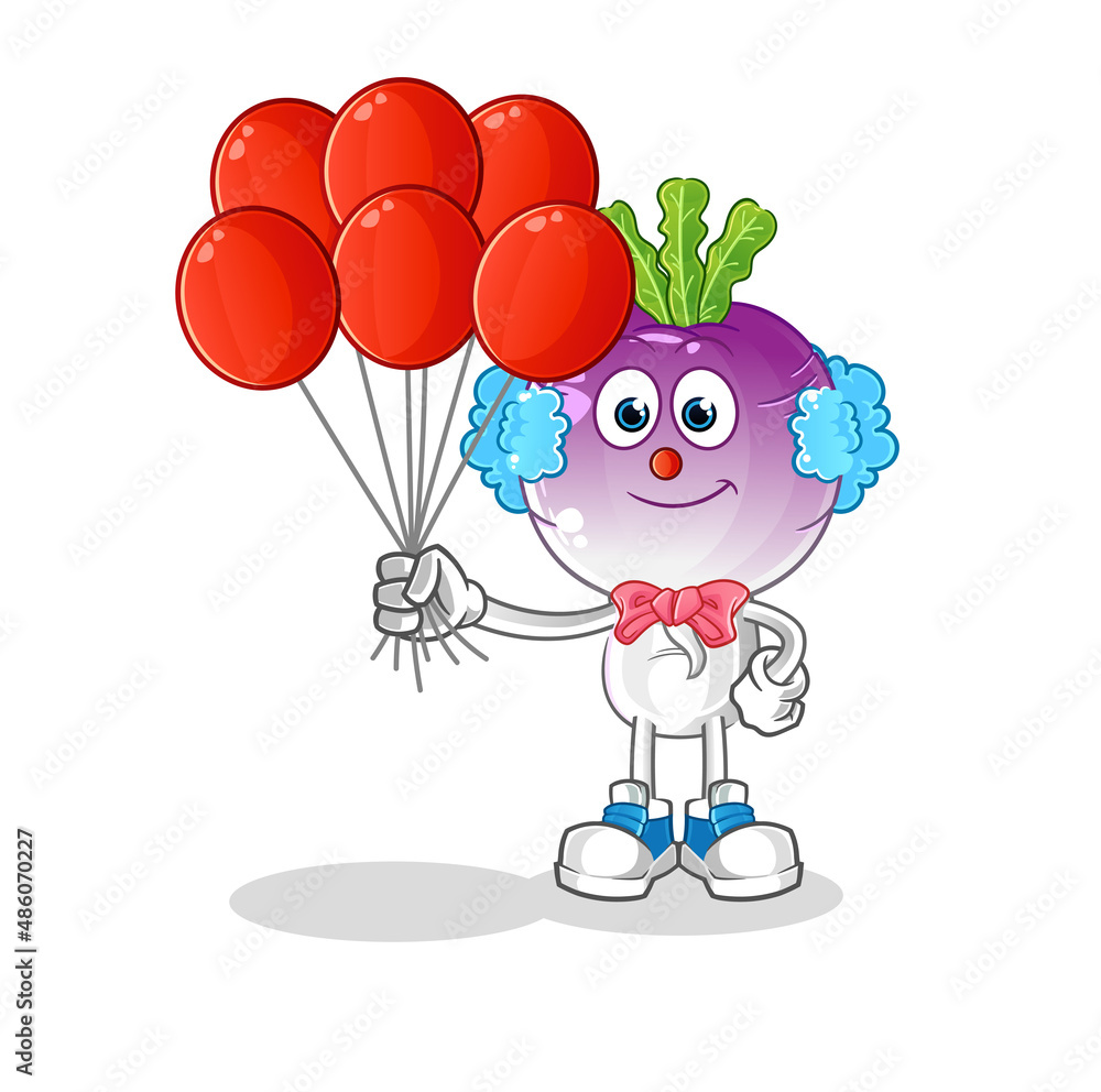 turnip head cartoon clown with balloons vector. cartoon character turnip head cartoon clown with balloons vector. cartoon character