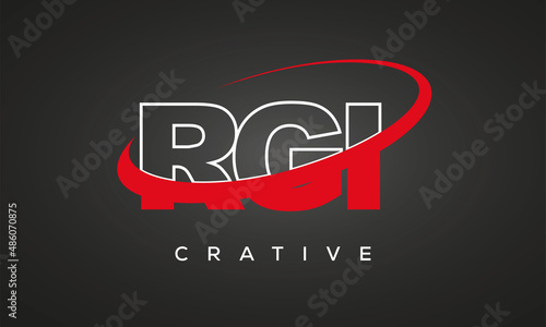 RGI letters creative technology logo with 360 symbol vector art template design