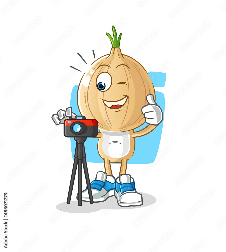 Obraz premium garlic head cartoon photographer character. cartoon vector