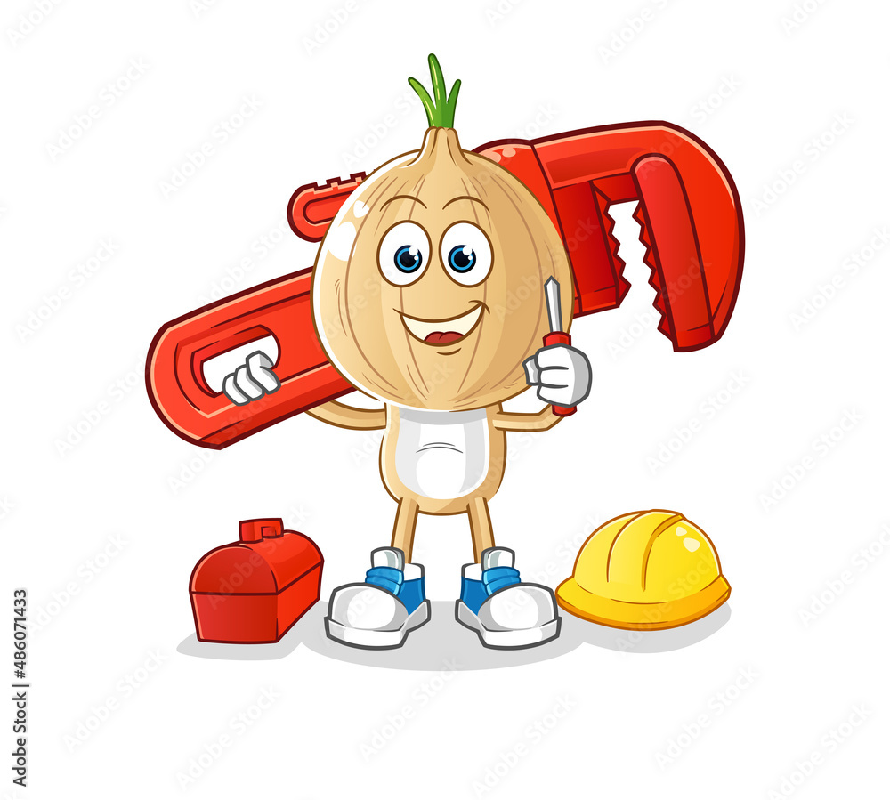 garlic head cartoon plumber. cartoon mascot vector garlic head cartoon plumber. cartoon mascot vector