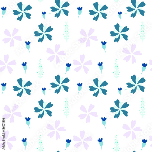 Floral seamless pattern, daisies and buds.