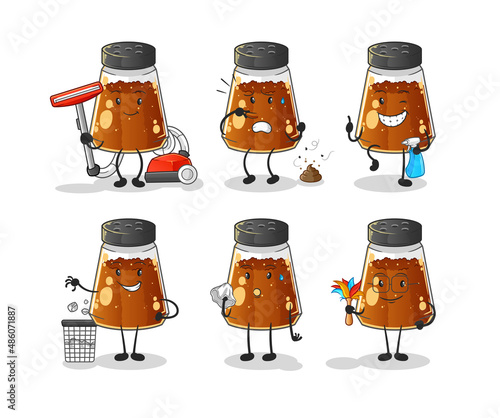 pepper powder cleaning group character. cartoon mascot vector