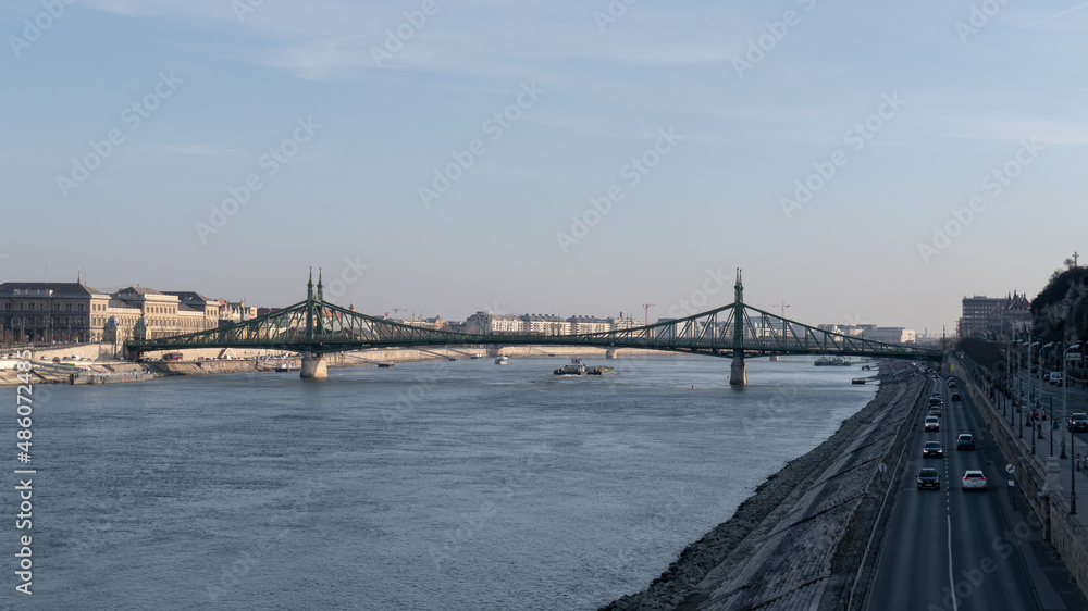 Liberty bridge across Danube river in Budapest, Hungary