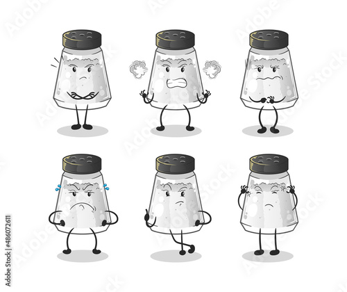 salt shaker angry group character. cartoon mascot vector