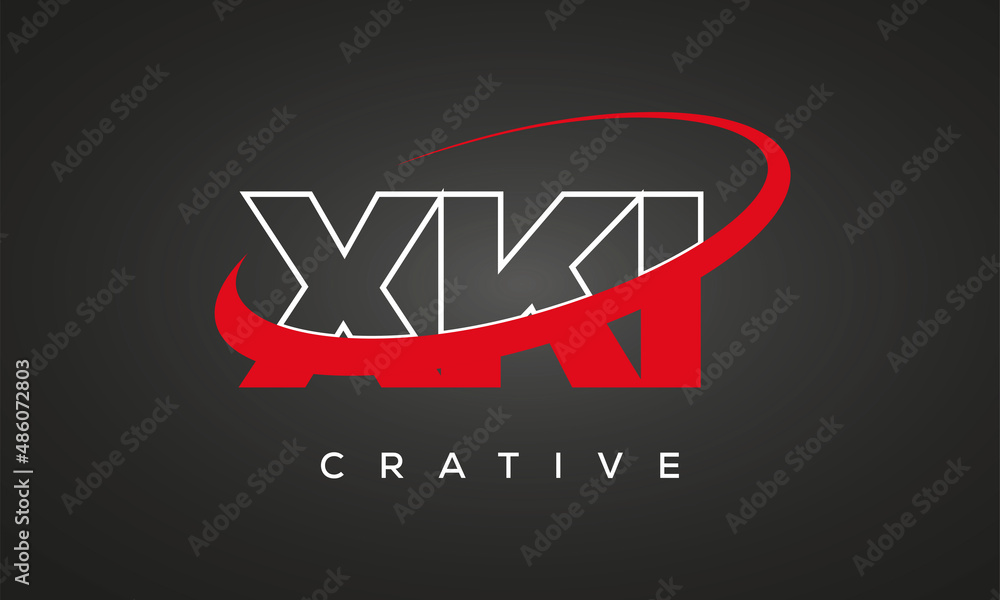 XKI letters creative technology logo with 360 symbol vector art template design