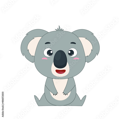 Fototapeta Naklejka Na Ścianę i Meble -  Cute cartoon smiling koala. Australian koala isolated on white background. Vector illustration for design and print
