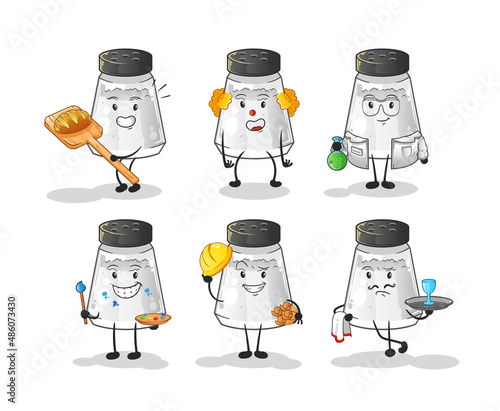 salt shaker profession set character. cartoon mascot vector