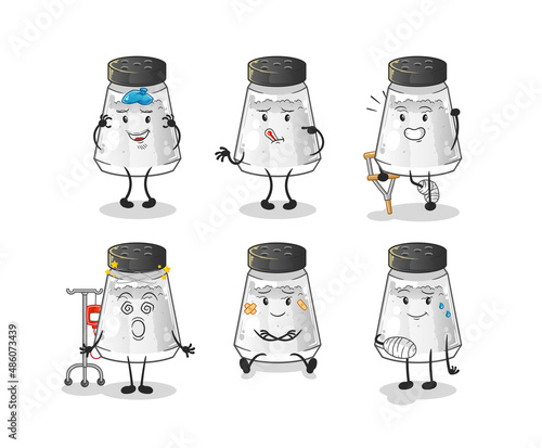 salt shaker sick group character. cartoon mascot vector