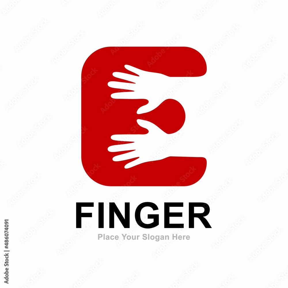 letter E with hand fingers logo vector design. Suitable for hand symbol, partnership, identity, support, and teamwork