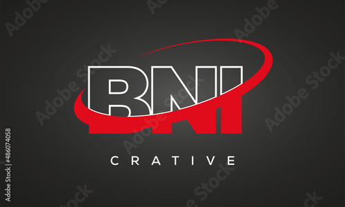 BNI letters creative technology logo with 360 symbol vector art template design photo