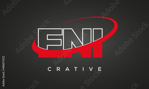 ENI letters creative technology logo with 360 symbol vector art template design