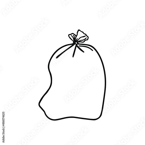 Doodle vector hand drawn garbage bag. Rubbish, trash, dumpster, cleaning supplies, cleaning service, clutter, general clean. Design element isolated for typography and digital use.