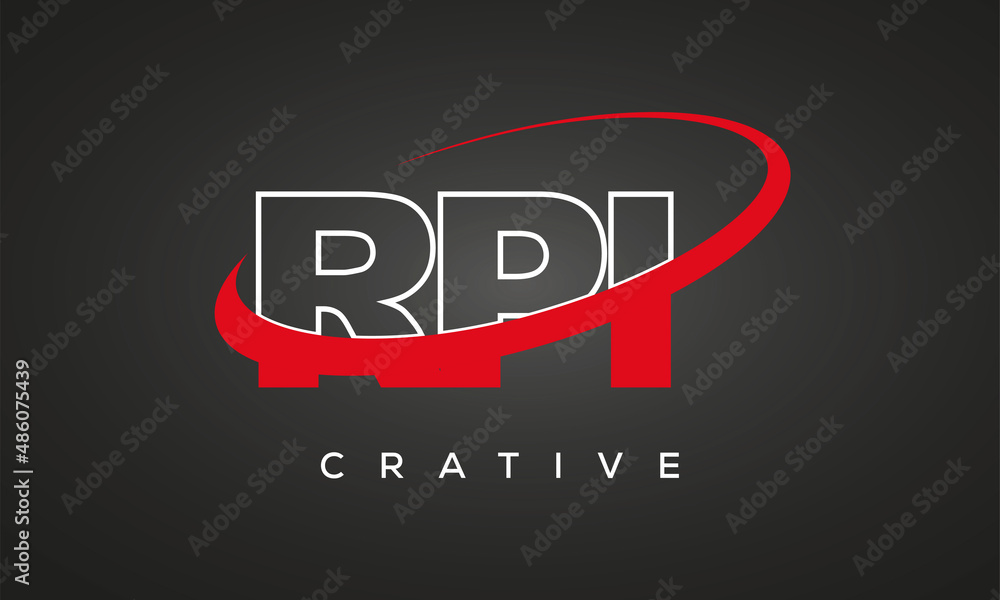RPI letters creative technology logo with 360 symbol vector art template design