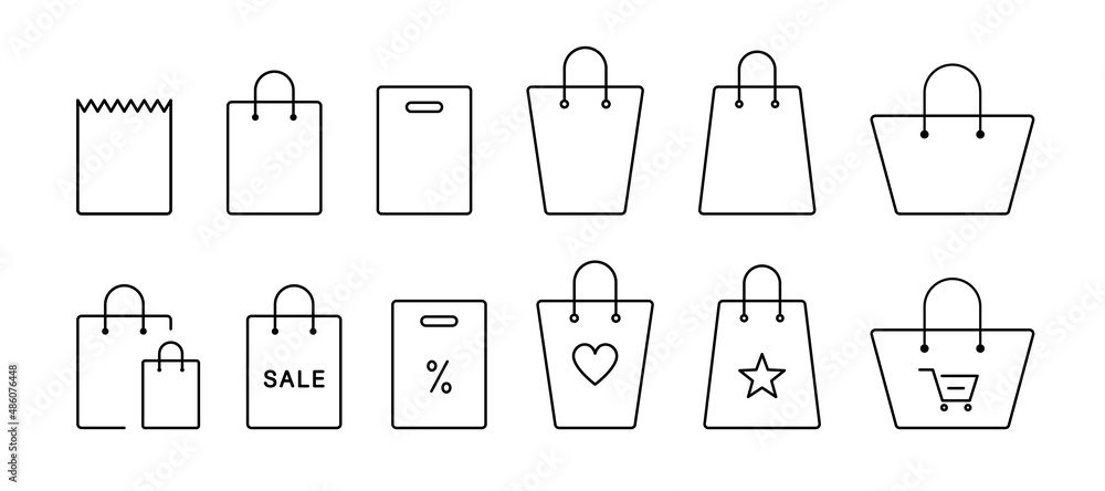 Shopping bag icon. Bag package shopper outline icons. Shopping bag package icon set. Stock vector Shopping bag icon. Bag package shopper outline icons. Shopping bag package icon set. Stock vector