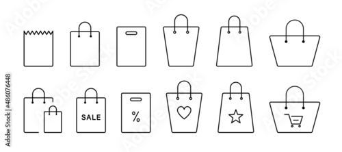 Shopping bag icon. Bag package shopper outline icons. Shopping bag package icon set. Stock vector