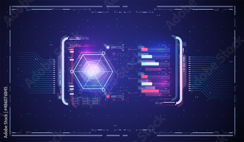 Abstract digital technology. Futuristic HUD, FUI, Virtual Interface. Infographic Elements Futuristic Template Banner. Scifi and HUD box elements.