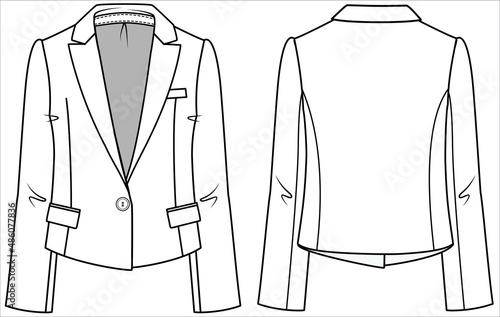 CROPPD BODY NOTCH COLLAR  SINGLE BREASTED BLAZER FOR WOMEN CORPORATE WEAR IN EDITORIAL VECTOR FILE