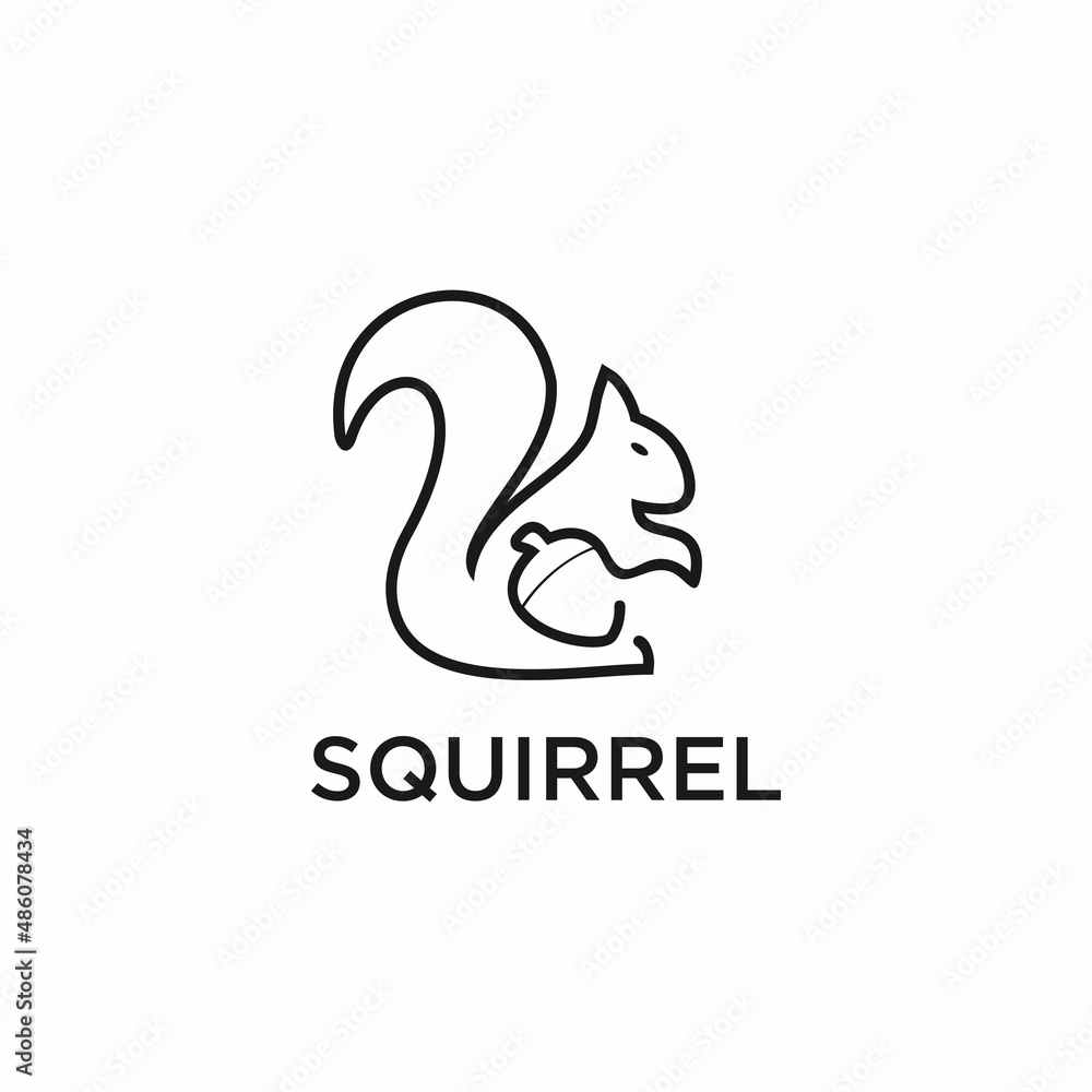 Squirrel Logo. Outline Squirrel and acorn Squirrel Logo. Outline Squirrel and acorn