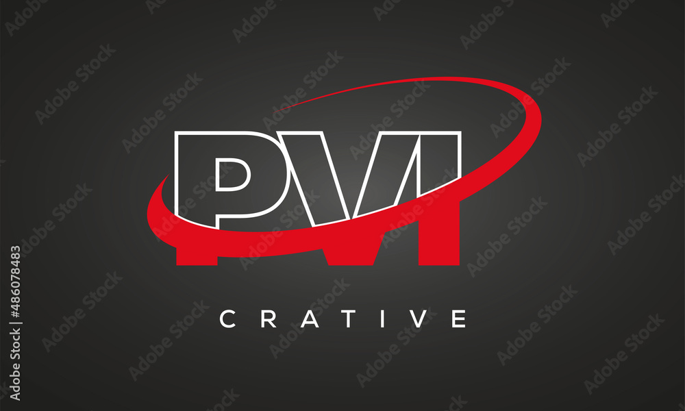 PVI letters creative technology logo with 360 symbol vector art template design