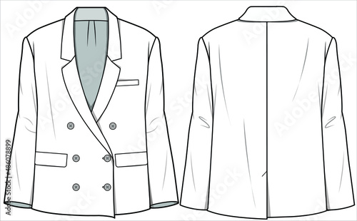 BOXY FIT NOTCH COLLAR DOUBLE BREASTED BLAZER FOR WOMEN CORPORATE WEAR IN EDITORIAL VECTOR FIL