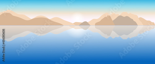 Mountain and sea vector landscape background design