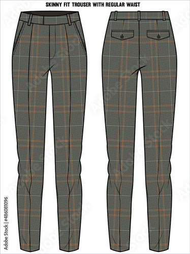 REGULAR WAIST SLIM FIT CHECKERED BOTTOM FOR WOMEN CORPORATE WEAR IN EDITABLE VECTOR FILE