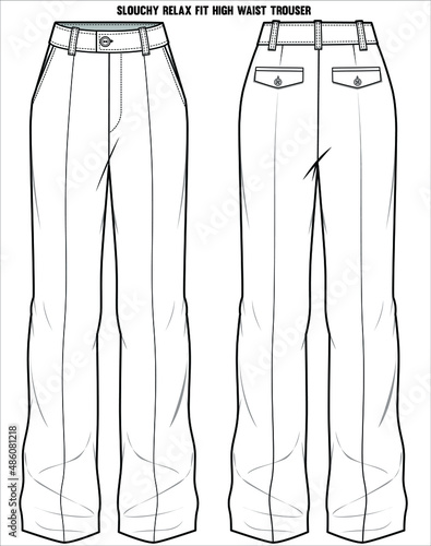 HIGH WAIST SLOUCHY FIT BOTTOM FOR WOMEN CORPORATE WEAR IN EDITABLE VECTOR FILE