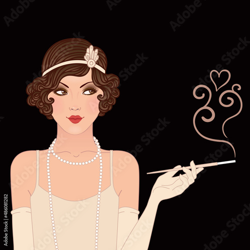 Flapper girl: Retro party invitation design. Vector illustration.