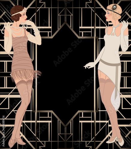 Flapper girl: Retro party invitation design. Vector illustration.