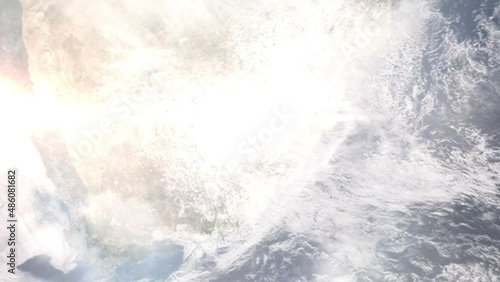 Wallpaper Mural Earth zoom in from outer space to city. Zooming on Lesotho, Maseru. The animation continues by zoom out through clouds and atmosphere into space. View of the Earth at night. Images from NASA Torontodigital.ca