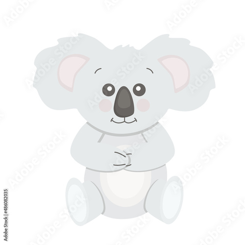Vector baby koala on a white background isolated. Koala gray sitting