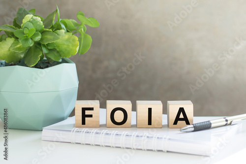 FOIA, text on wood cubes on light background, business concept photo
