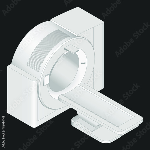 Vector isometric low poly MRI. Radiography equipment. Magnetic resonance imaging and computed tomography scans. MRI CT scanner.