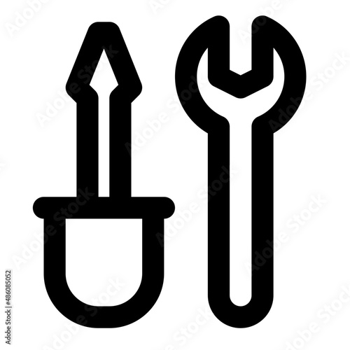 Wrench And Screwdriver Line Icon Vector