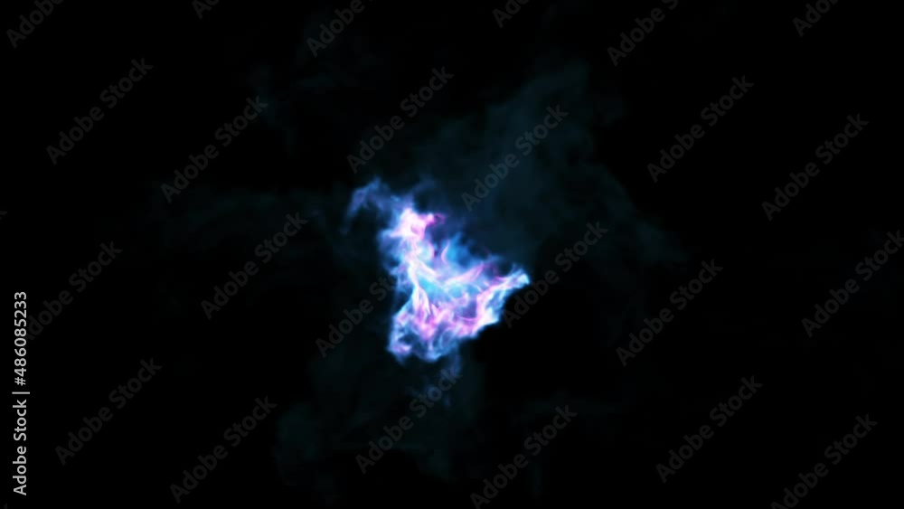 A lump of pink-blue smoke flutters on a black background. Magic substance. A lump of pink-blue smoke flutters on a black background. Magic substance.