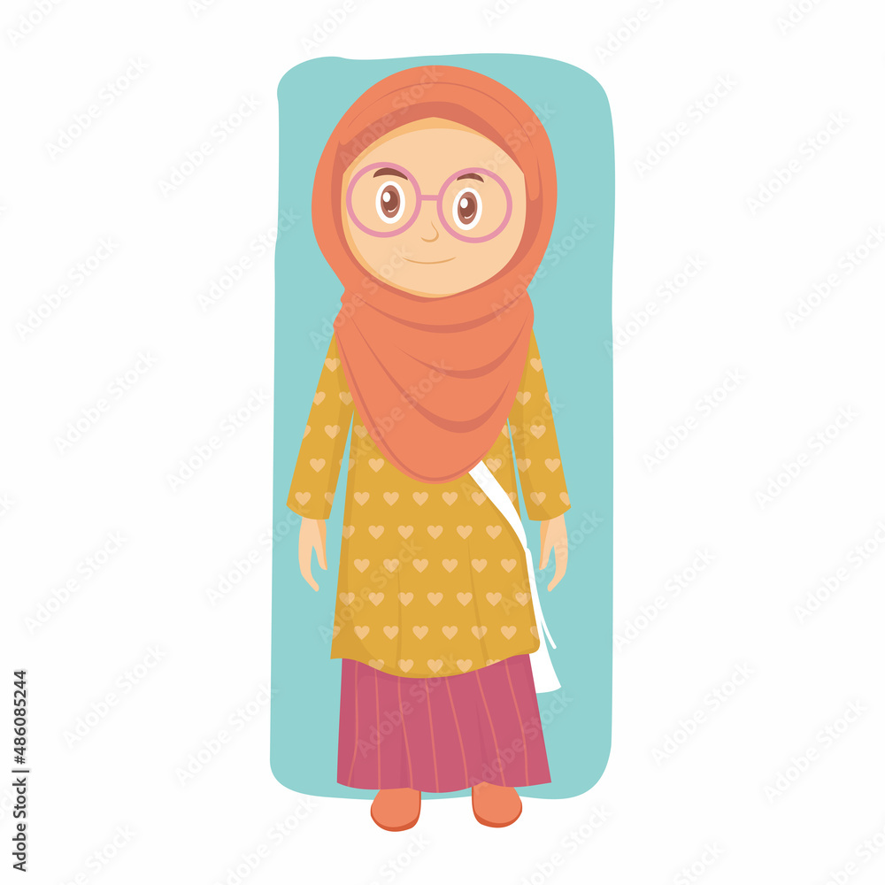 cartoon muslim woman with hijab and cute glasses, for ramadan greeting card, eid al fitr, hijriyah new year, mascot and muslim illustration cartoon muslim woman with hijab and cute glasses, for ramadan greeting card, eid al fitr, hijriyah new year, mascot and muslim illustration
