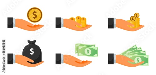 Funding Money, Lending Loan or Giving Help Illustration Set