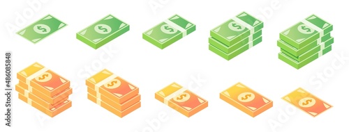 US Dollar Banknote Isometric Icon Set