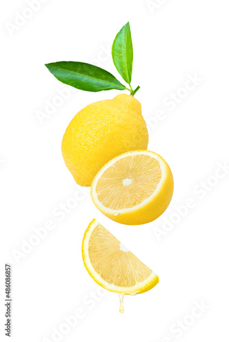 Fotografie Lemon juice or lemon essential oil dripping isolated on white background