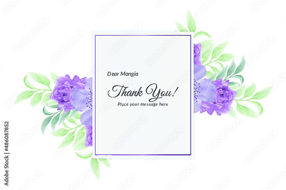 Thank you card with floral wreath watercolor background Free Vector ...