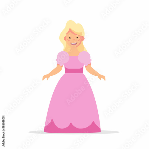 Blonde princess isolated on white background. Cinderella character in dress. Fairytale with cinderella princess. Vector stock