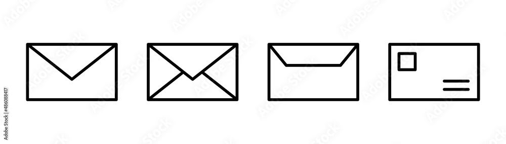 Envelope icon set. Mail icon in line. Message symbol in outline. Mail envelope in outline. Letter sign. Email symbol in linear. Stock vector illustration Envelope icon set. Mail icon in line. Message symbol in outline. Mail envelope in outline. Letter sign. Email symbol in linear. Stock vector illustration