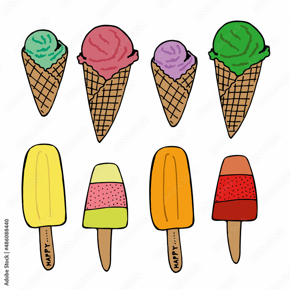 Set with different ice cream on white background. Vector image. Set with different ice cream on white background. Vector image.