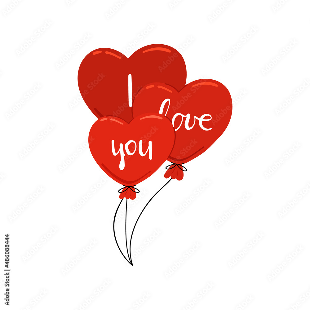 Three doodle ballons with text I love you, holiday clipart