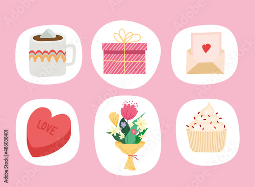 six valentines day celebration icons