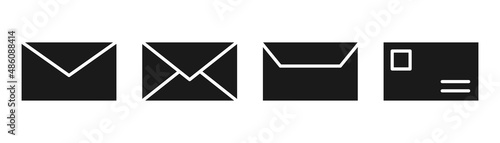 Envelope icon set. Mail icon in glyph. Message symbol in glyph. Mail envelope in solid. Letter sign. Email symbol in black. Stock vector illustration