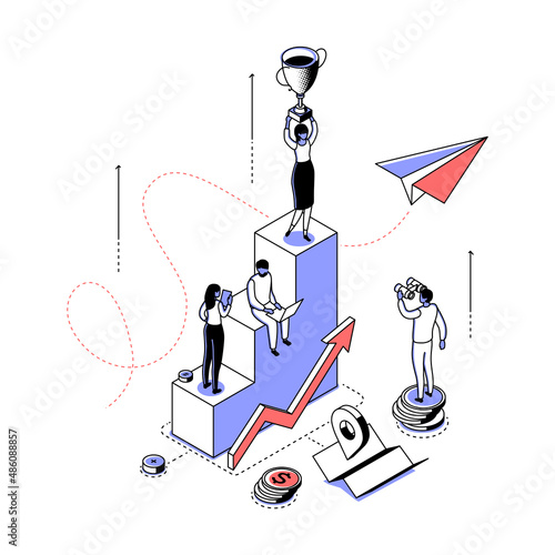 Success and victory - modern line isometry design style illustration