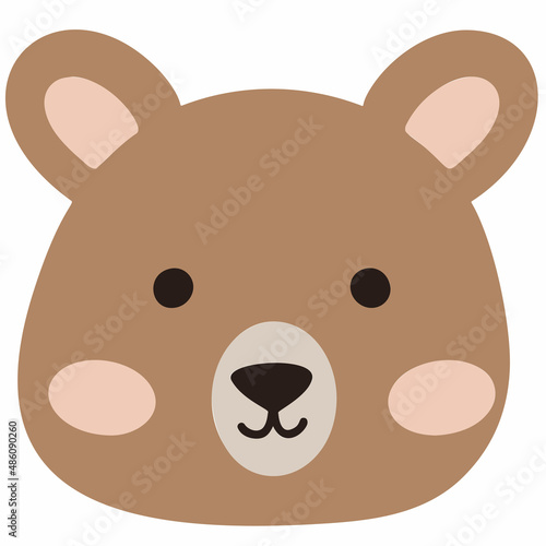 Vector cute wild animal face with flowers on head and closed eyes. Boho forest avatar. Funny bear illustration for kids. Woodland icon isolated on white background.