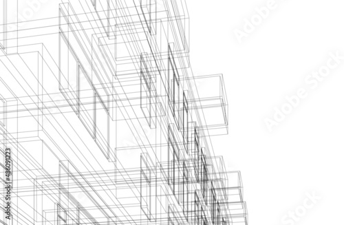 Modern architecture 3d rendering vector illustration
