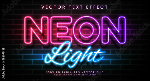 Neon light editable text style effect. Glowing text with purple and blue colors, suitable for light theme.
